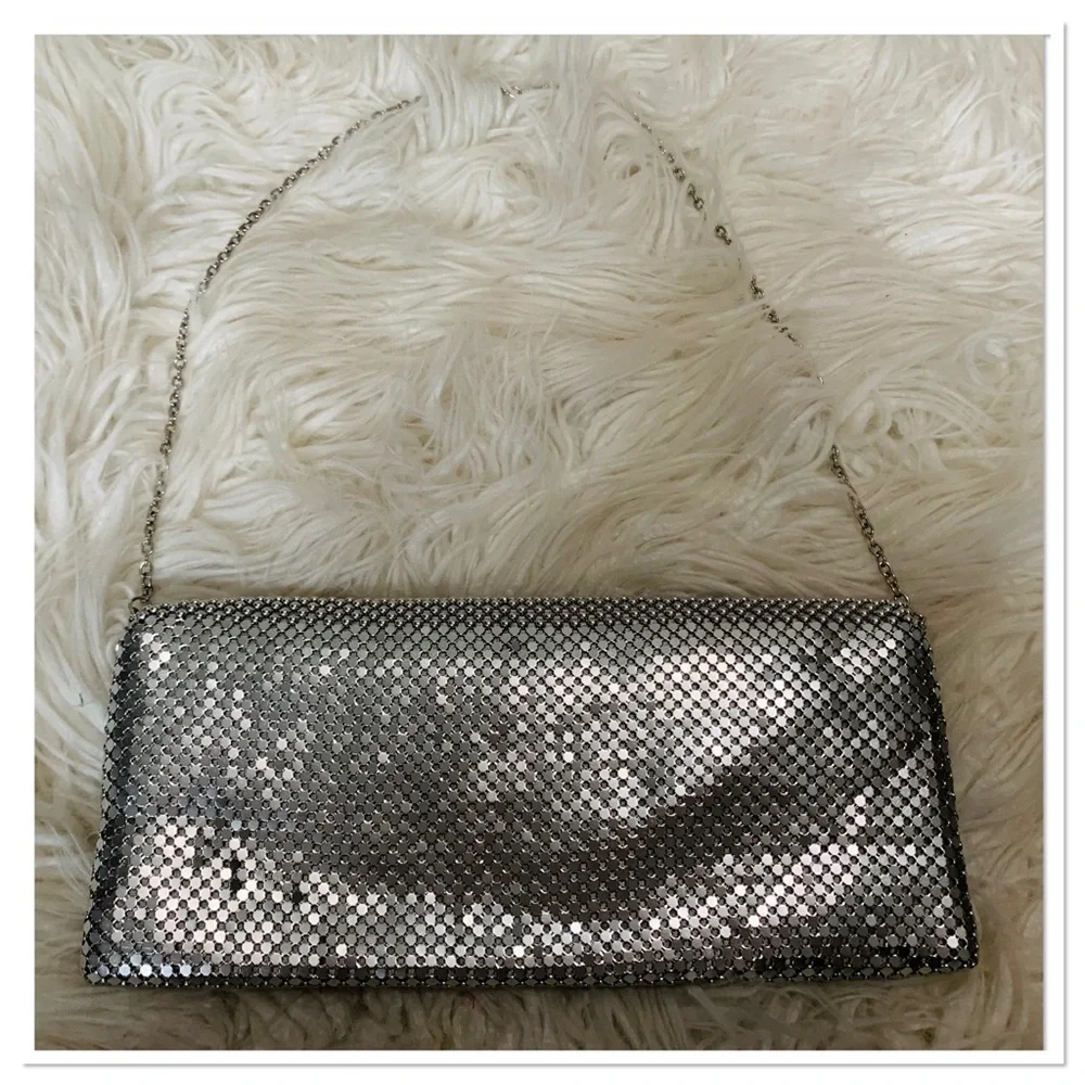 Jessica McClintock Metal Chainmail Evening Clutch Purse Silver